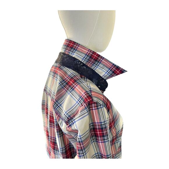 Georg Roth Los Angeles Plaid Shirt Small Contrast Cuff Floral Trim Button Down - Picture 11 of 11
